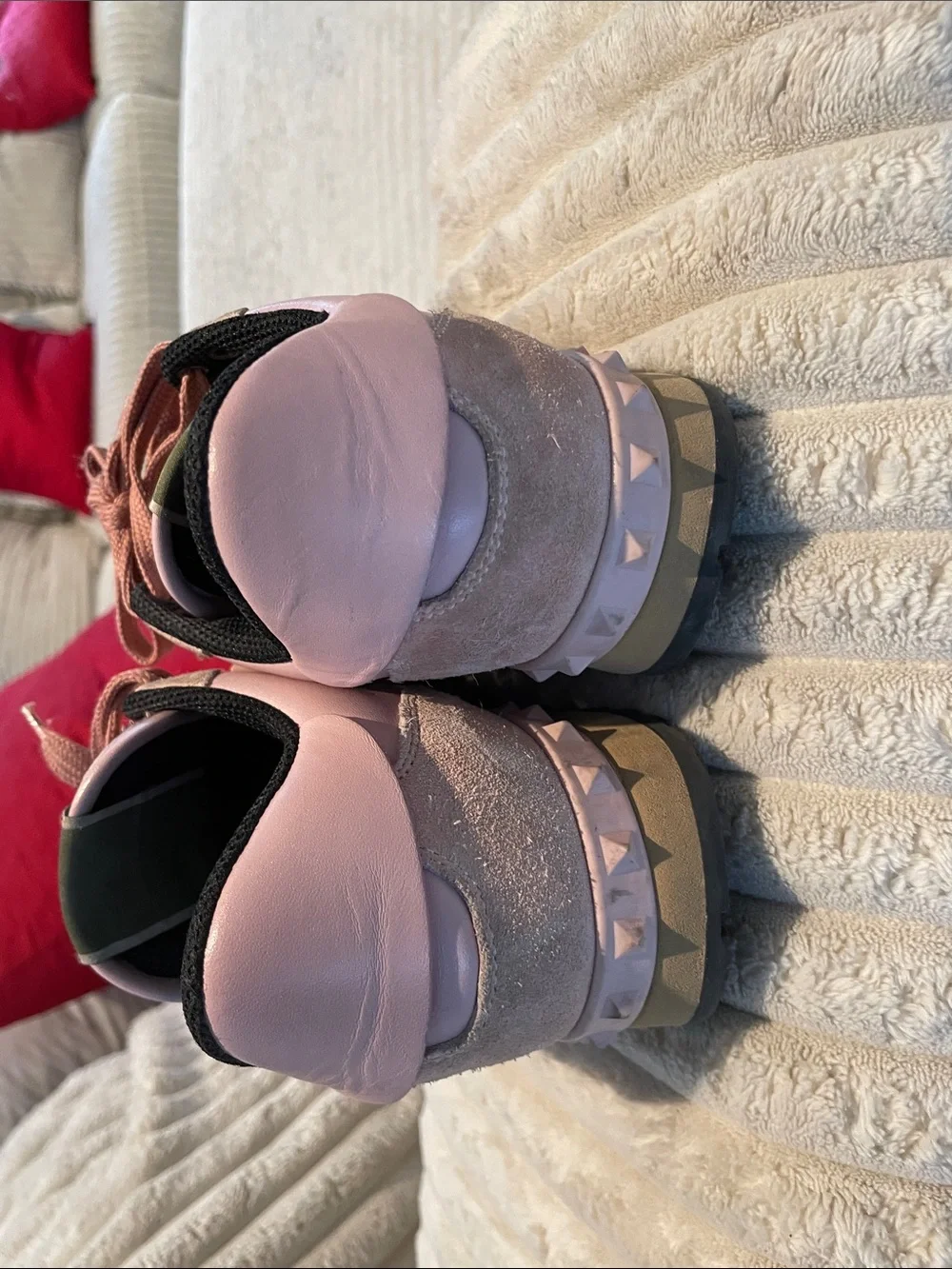 Valentino Garavani Pink Leather & Suede Studded Women's Sneakers